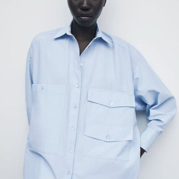 Zara Button Shirt Pockets Oversized New - Picture 4 of 8